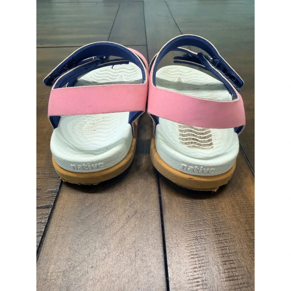 Native Charley Toddler Sandals Pink Navy Blue Size C6 Hook and Loop Straps